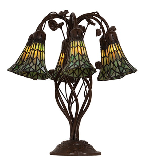 19" High Stained Glass Pond Lily 6 Light Table Lamp