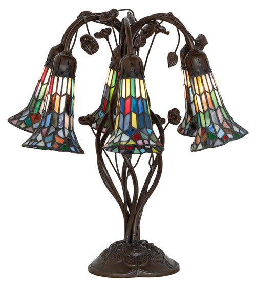 19" High Stained Glass Pond Lily 6 Light Table Lamp