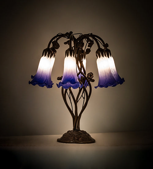 18" High Blue/White Pond Lily 6 Light Table Lamp