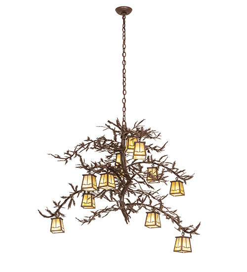 48" Long Pine Branch 12 Light Oblong Chandelier