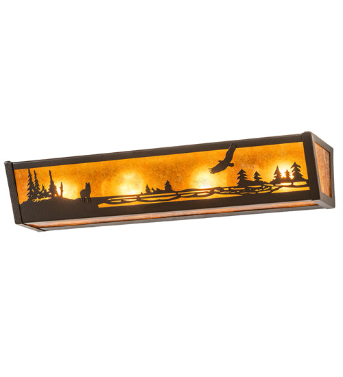 24" Wide Wolf And Eagle On The Loose Vanity Light