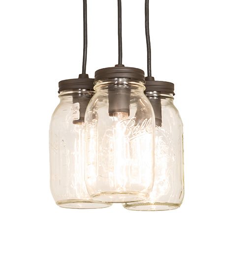 9" Wide Mason Jar 3 Light Pendant