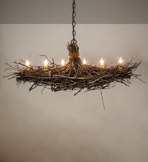 32" Long Twigs 6 Light Oblong Chandelier