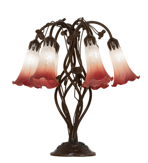 19" High Pink/White Tiffany Pond Lily 6 Light Table Lamp