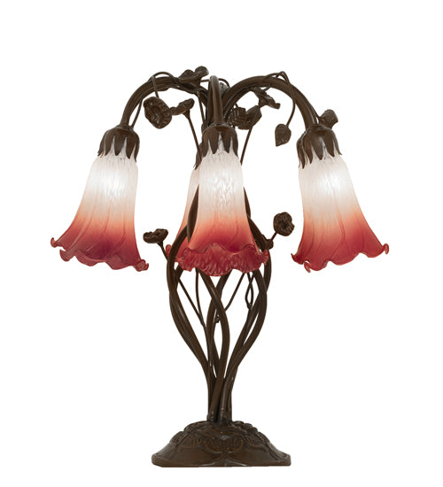 19" High Pink/White Tiffany Pond Lily 6 Light Table Lamp