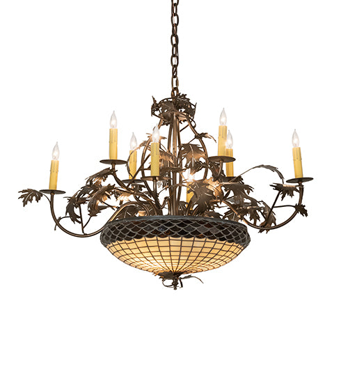 42" Long Greenbriar Oak 8 Arm Chandelier