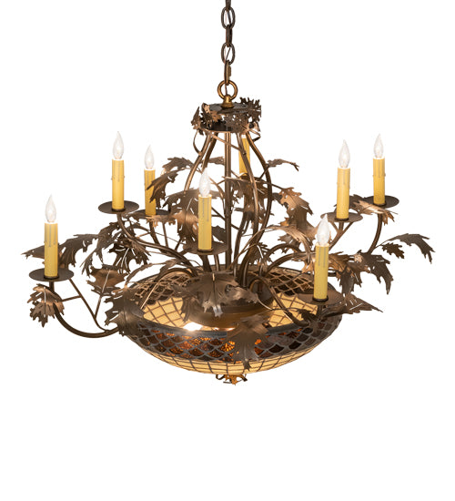 42" Long Greenbriar Oak 8 Arm Chandelier