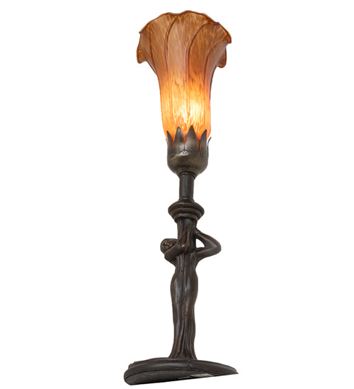 15" High Amber Tiffany Pond Lily Nouveau Lady Accent Lamp