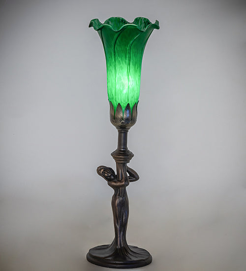 15" High Green Tiffany Pond Lily Nouveau Lady Accent Lamp