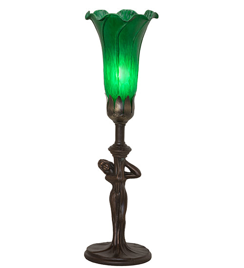 15" High Green Tiffany Pond Lily Nouveau Lady Accent Lamp