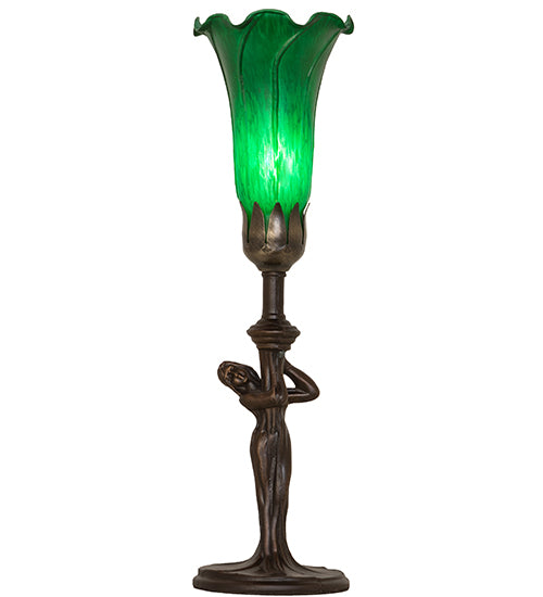 15" High Green Tiffany Pond Lily Nouveau Lady Accent Lamp