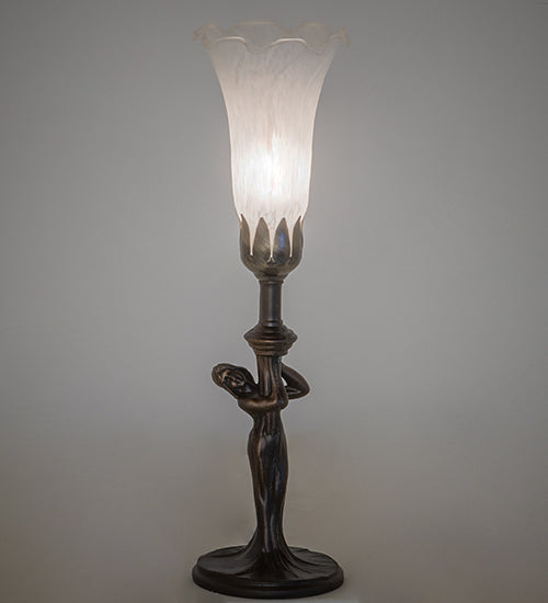 15" High White Tiffany Pond Lily Nouveau Lady Accent Lamp