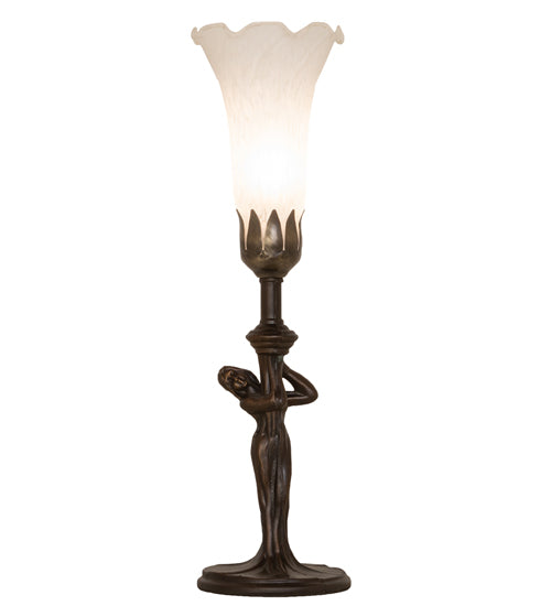 15" High White Tiffany Pond Lily Nouveau Lady Accent Lamp