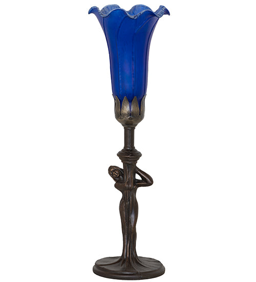 15" High Blue Tiffany Pond Lily Nouveau Lady Accent Lamp