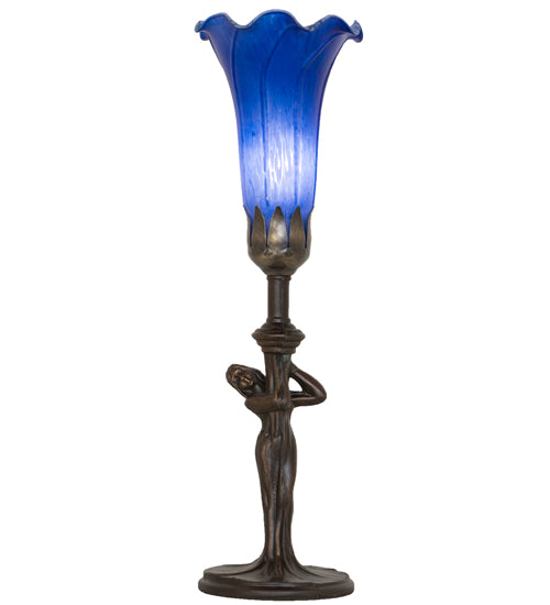 15" High Blue Tiffany Pond Lily Nouveau Lady Accent Lamp