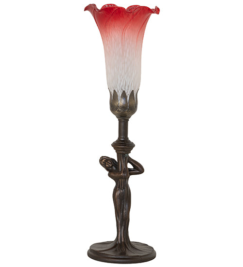 15" High Red/White Tiffany Pond Lily Nouveau Lady Accent Lamp