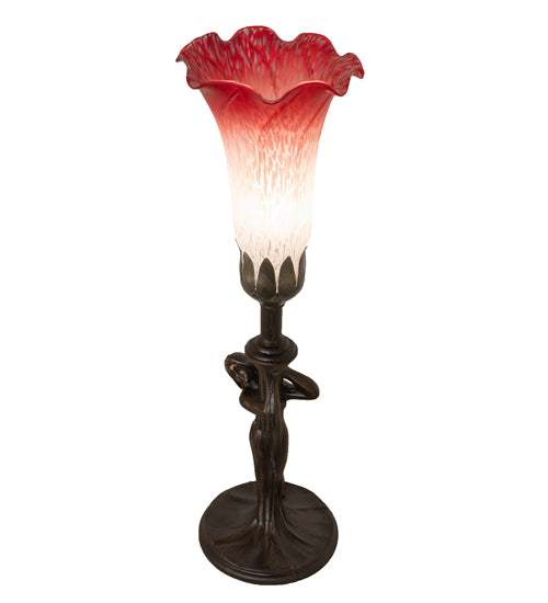 15" High Red/White Tiffany Pond Lily Nouveau Lady Accent Lamp