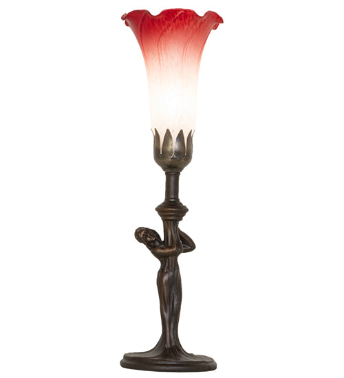 15" High Red/White Tiffany Pond Lily Nouveau Lady Accent Lamp