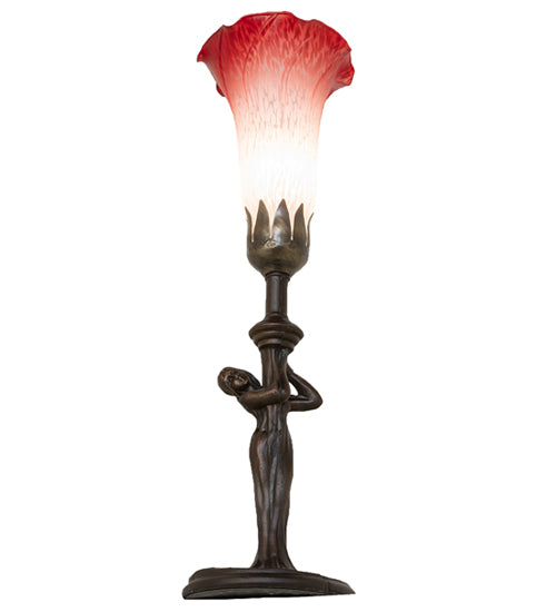 15" High Red/White Tiffany Pond Lily Nouveau Lady Accent Lamp