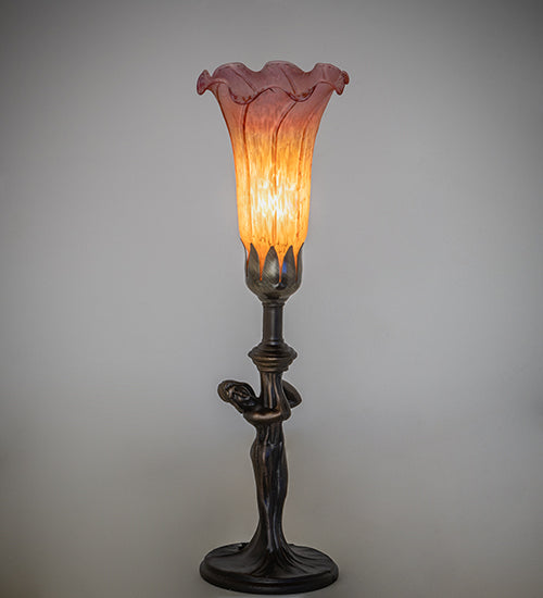 15" High Amber/Purple Tiffany Pond Lily Nouveau Lady Accent Lamp