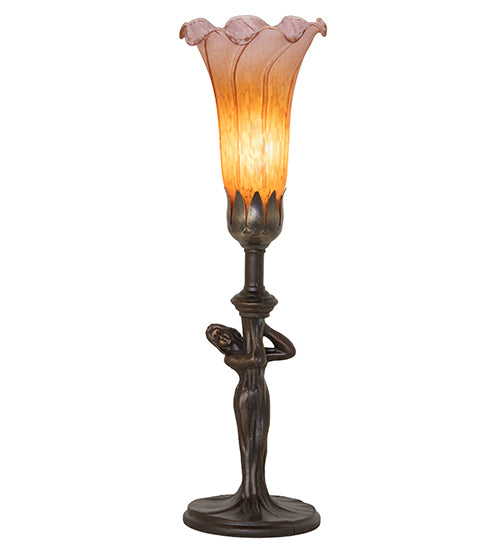 15" High Amber/Purple Tiffany Pond Lily Nouveau Lady Accent Lamp