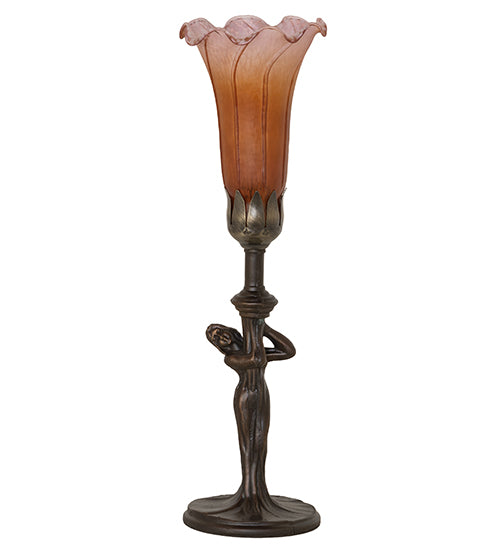 15" High Amber/Purple Tiffany Pond Lily Nouveau Lady Accent Lamp