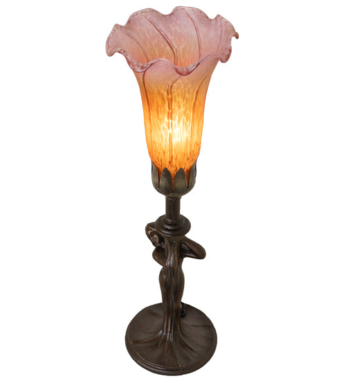 15" High Amber/Purple Tiffany Pond Lily Nouveau Lady Accent Lamp