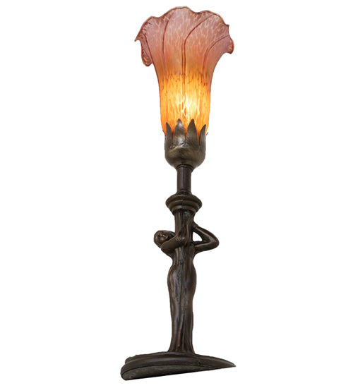 15" High Amber/Purple Tiffany Pond Lily Nouveau Lady Accent Lamp