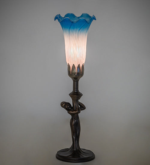 15" High Pink/Blue Tiffany Pond Lily Nouveau Lady Accent Lamp