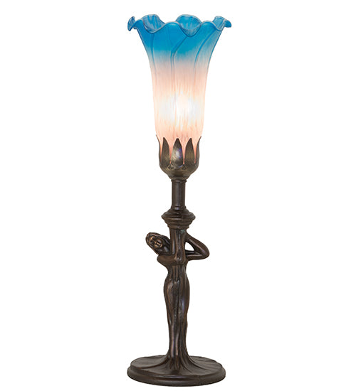 15" High Pink/Blue Tiffany Pond Lily Nouveau Lady Accent Lamp