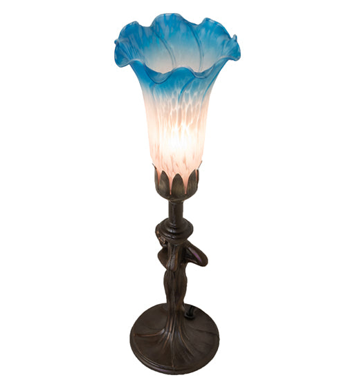 15" High Pink/Blue Tiffany Pond Lily Nouveau Lady Accent Lamp