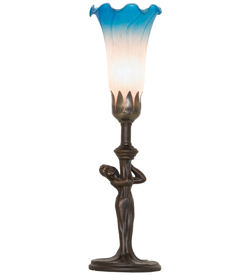 15" High Pink/Blue Tiffany Pond Lily Nouveau Lady Accent Lamp