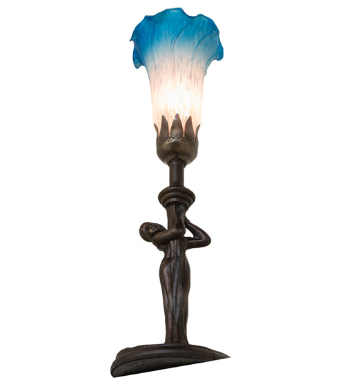 15" High Pink/Blue Tiffany Pond Lily Nouveau Lady Accent Lamp