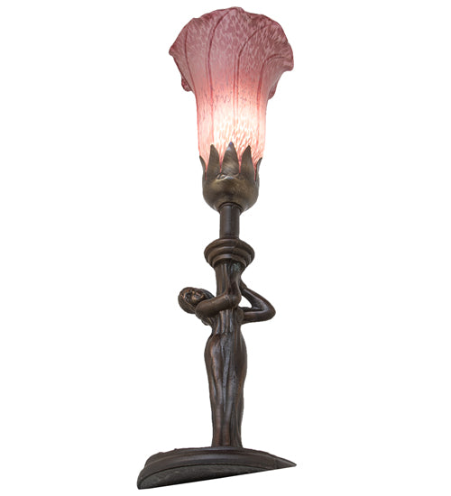 15" High Lavender Tiffany Pond Lily Nouveau Lady Accent Lamp