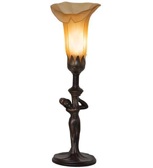 15" High Amber Tiffany Pond Lily Nouveau Lady Accent Lamp