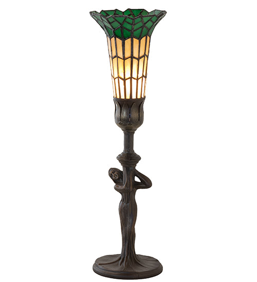 15" High Stained Glass Pond Lily Nouveau Lady Accent Lamp