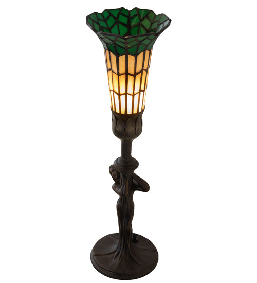 15" High Stained Glass Pond Lily Nouveau Lady Accent Lamp