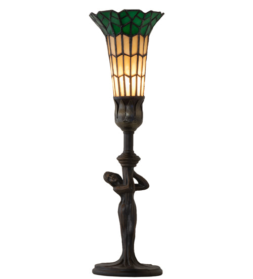 15" High Stained Glass Pond Lily Nouveau Lady Accent Lamp