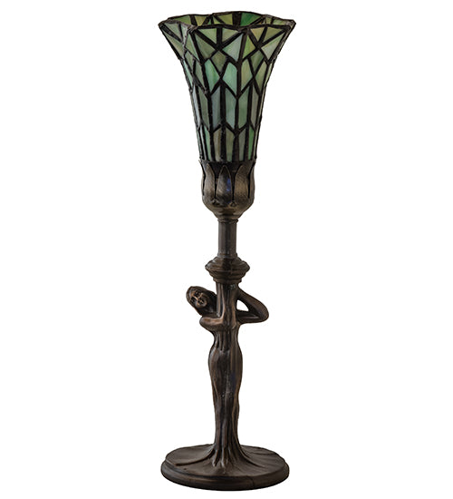 15" High Stained Glass Pond Lily Nouveau Lady Accent Lamp