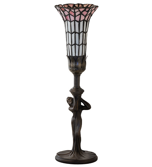 15" High Stained Glass Pond Lily Nouveau Lady Accent Lamp