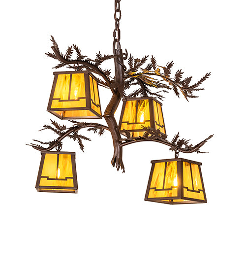 28" Wide Pine Branch Valley View 4 Light Chandelier