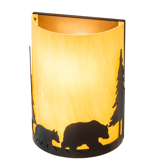 10" Wide Pine Tree And Bear Wall Sconce