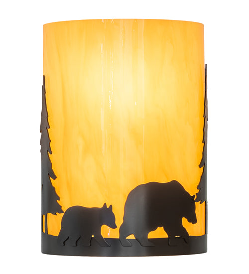 10" Wide Pine Tree And Bear Wall Sconce