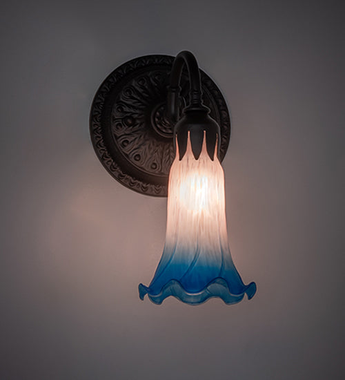 5.5" Wide Pink/Blue Tiffany Pond Lily Wall Sconce