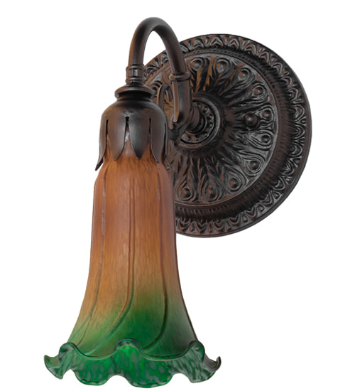 5.5" Wide Amber/Green Tiffany Pond Lily Wall Sconce