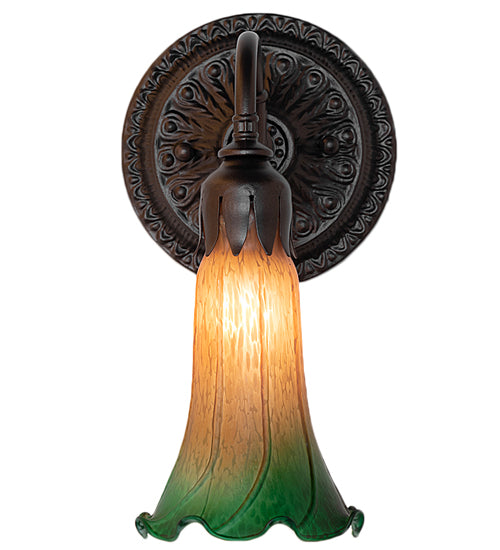 5.5" Wide Amber/Green Tiffany Pond Lily Wall Sconce