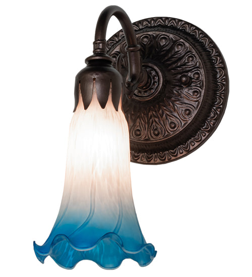 5.5" Wide Pink/Blue Tiffany Pond Lily Wall Sconce