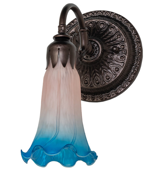 5.5" Wide Pink/Blue Tiffany Pond Lily Wall Sconce