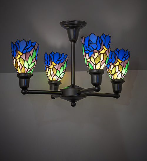 24" Wide Iris Revival 4 Light Chandelier