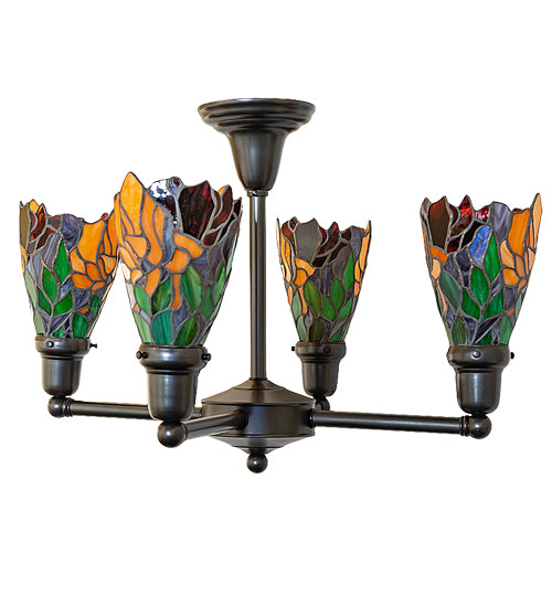 24" Wide Iris Revival 4 Light Chandelier